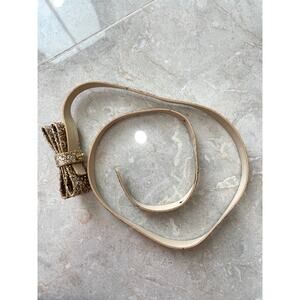 Kate Spade New York Glitter Bow Belt Genuine Leather Skinny Metallic Gold Medium